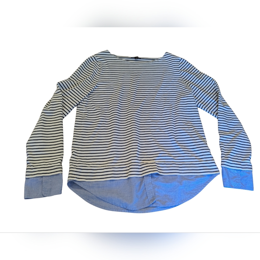 EUC J.Crew Mercantile Womens Large Striped Boatneck Layered Top Blue Navy White